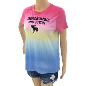 Abercrombie kids (M) Women's Pink Blue Dye Pastel Tie Dye Moose Spell Out Shirt